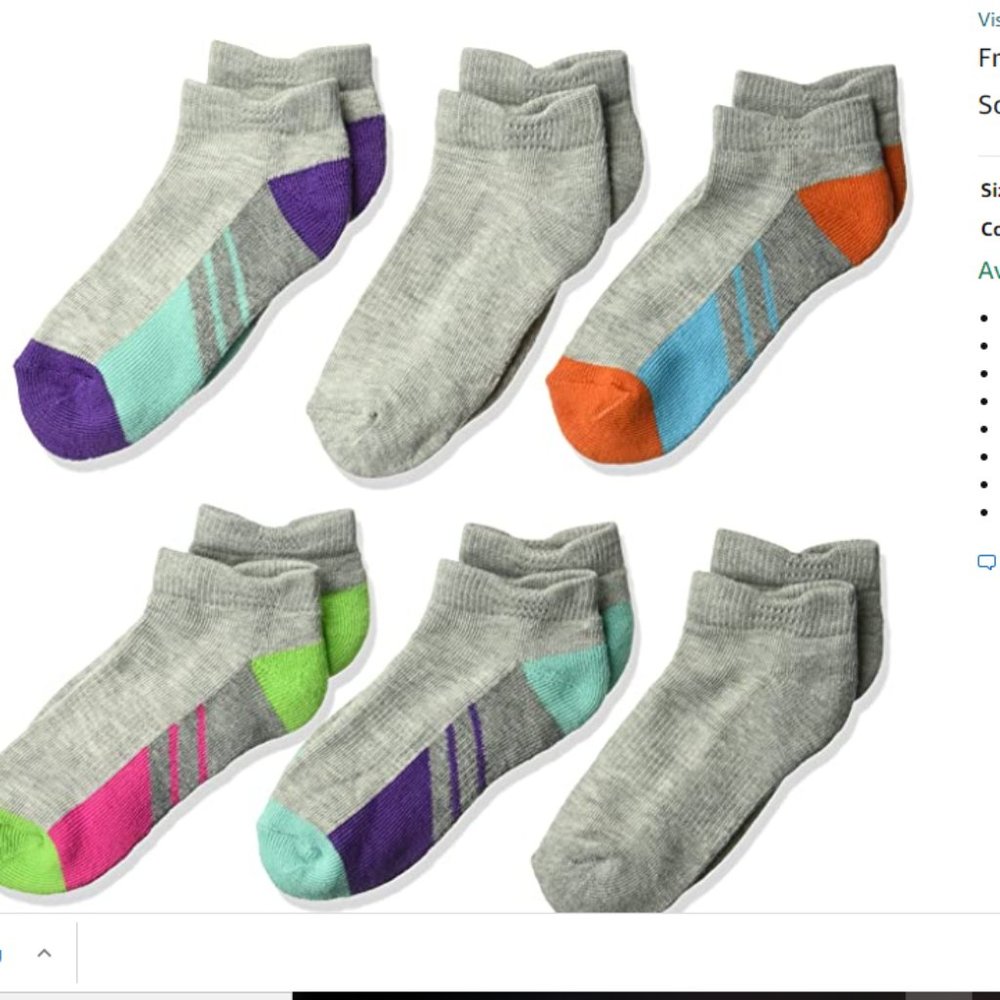 Fruit of the Loom Big Girl's 6 Pack Sport Low Cut